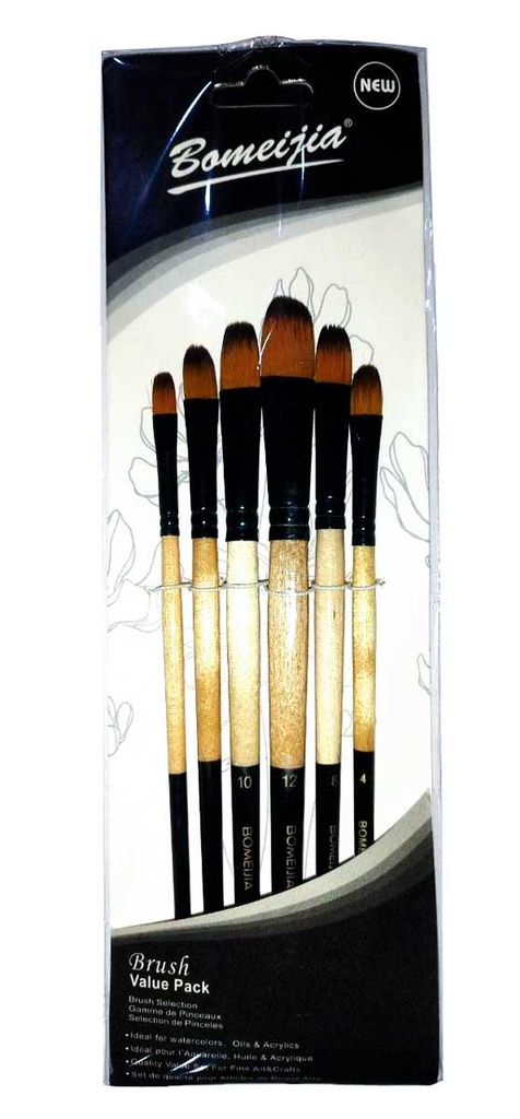 Pincel lengua de gato mango Blanco de 6 pcs