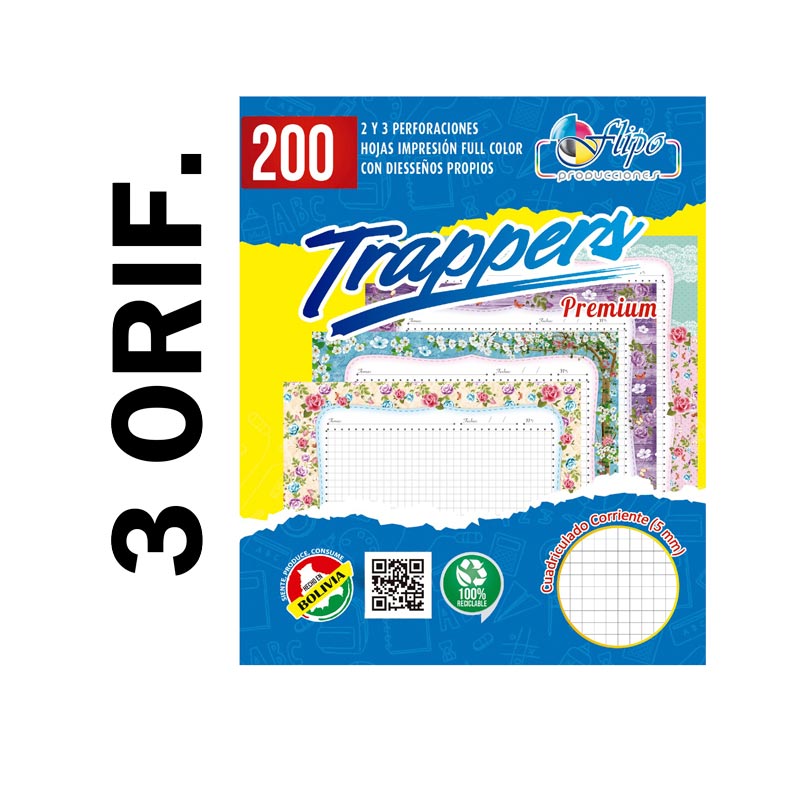 Hojas traper FLIPO FULL COLOR PREMIUM 200hjs (3 Huecos)