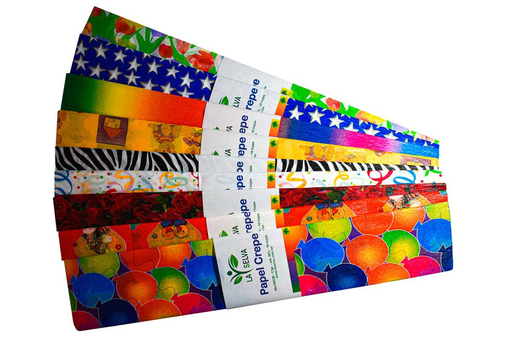 Papel crepe con diseño 180x50 cm bolsa de 10hojas