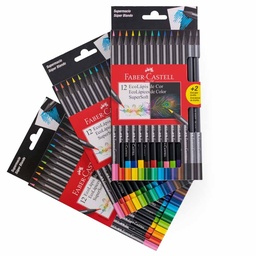 [120712SOFT+2] Color largo redondo Super Soft Faber Castell 12 colores + 2 Ecolapices de grafito