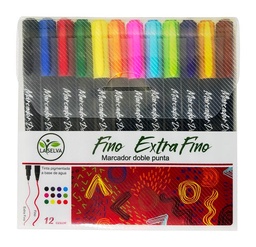 [LS-107] Marcador escolar doble punta fina-extrafina La Selva de 12 colores