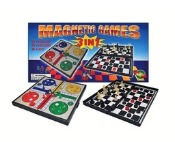[9839S] Ajedrez Magnetic Games ludo, dama y ajedrez 3 en 1 MEDIANO AZUL