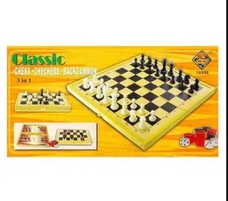 [AJZ-1877] Ajedrez CLASSIC checkers, backgammon PLASTICO MEDIANO (3in1)30X30cm
