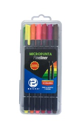 [FL12] Micropunta fineliner cuerpo negro Benma de 12 colores