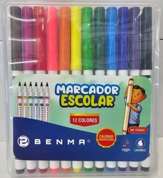 [021-12] Marcador escolar estuche rigido Benma 12 colores